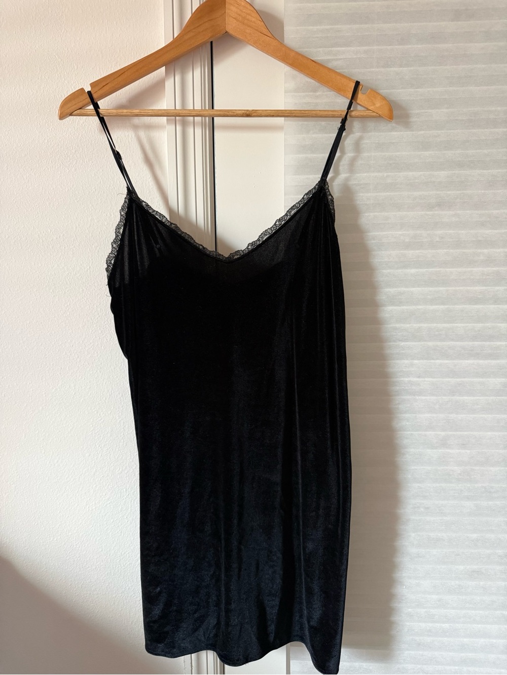 Victoria's Secret Black Velvet Slip with Lace Trim